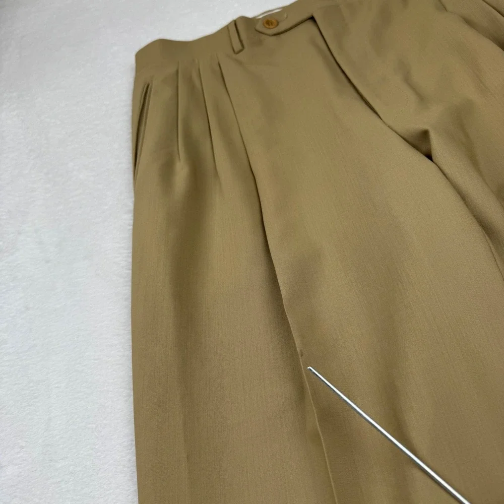 Canali Dress Trousers Mens 34 Tan Pure Wool Triple Pleated Cuffed Made in Italy